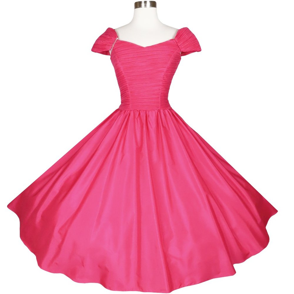 Vintage 80s Crinkle Pink Taffeta Full Skirt Prom Party Dress S Small
